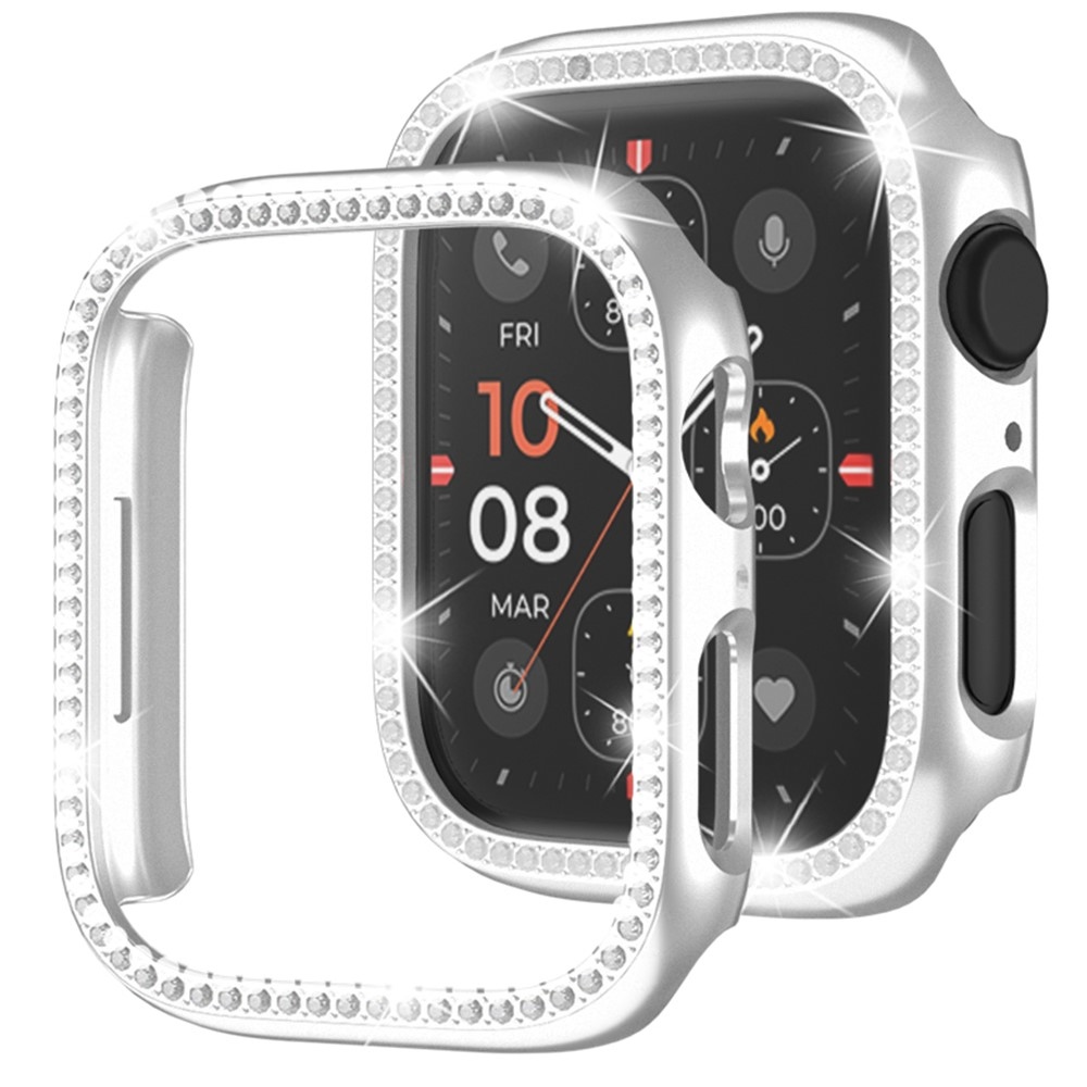 Decory műanyag, rácsatlakoztatható tok strasszokkal az Apple Watch SE3/SE2/SE1/Watch 6/5/4 44 mm-es modellhez – ezüst színű
