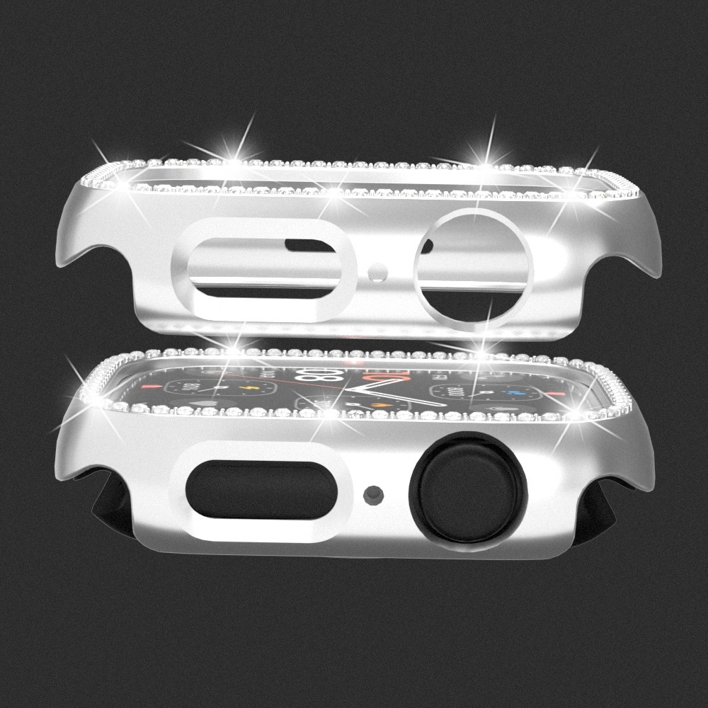 Decory műanyag, rácsatlakoztatható tok strasszokkal az Apple Watch SE3/SE2/SE1/Watch 6/5/4 44 mm-es modellhez – ezüst színű