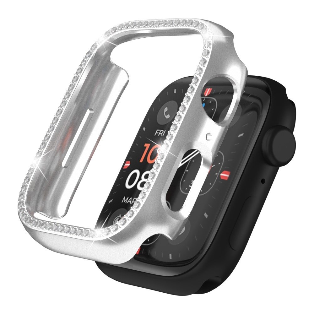 Decory műanyag, rácsatlakoztatható tok strasszokkal az Apple Watch SE3/SE2/SE1/Watch 6/5/4 44 mm-es modellhez – ezüst színű