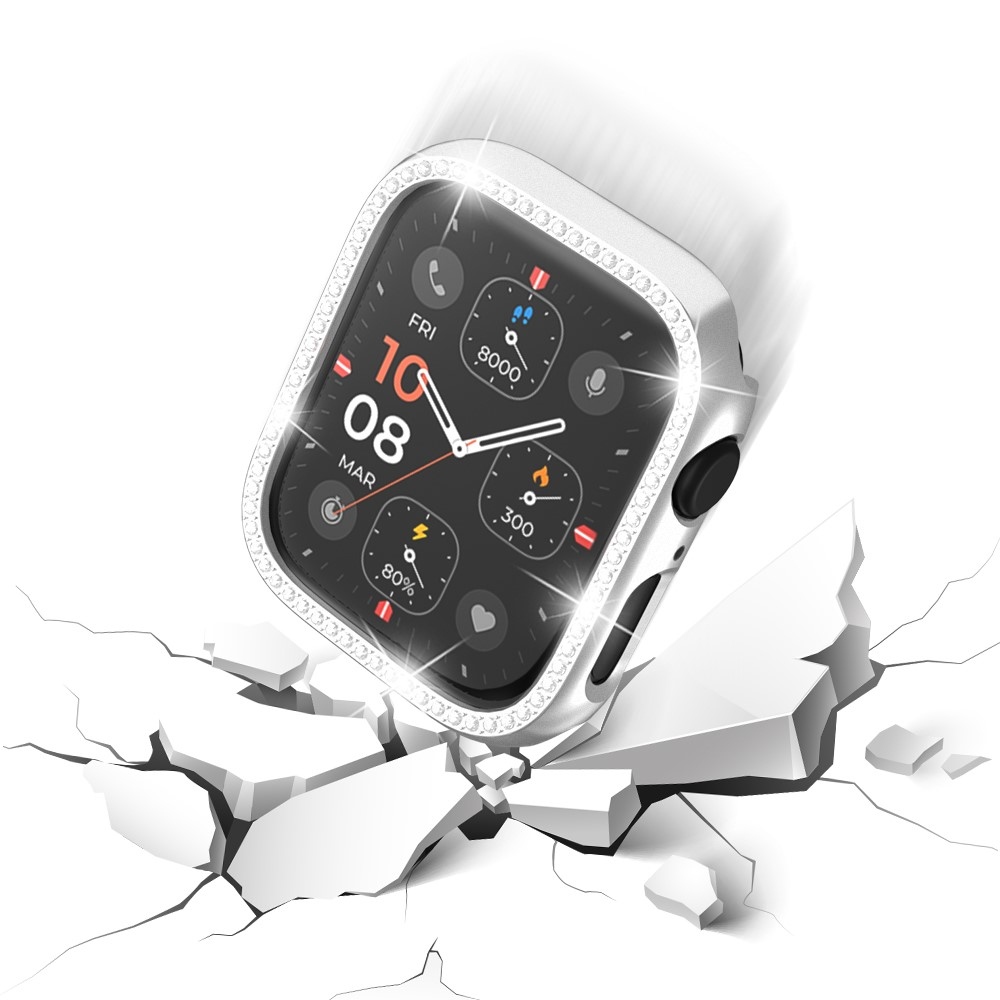 Decory műanyag, rácsatlakoztatható tok strasszokkal az Apple Watch SE3/SE2/SE1/Watch 6/5/4 44 mm-es modellhez – ezüst színű