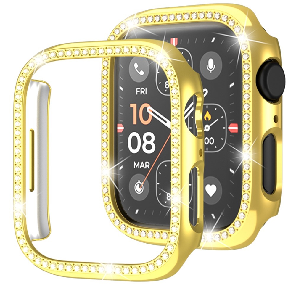 Decory műanyag, rácsatlakoztatható tok strasszokkal az Apple Watch SE3/SE2/SE1/Watch 6/5/4 44 mm-es modellhez – arany színű