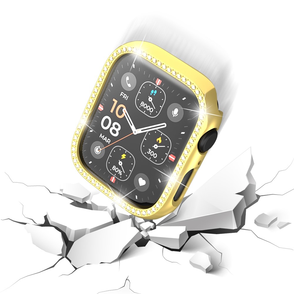 Decory műanyag, rácsatlakoztatható tok strasszokkal az Apple Watch SE3/SE2/SE1/Watch 6/5/4 44 mm-es modellhez – arany színű