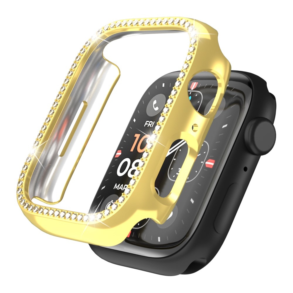Decory műanyag, rácsatlakoztatható tok strasszokkal az Apple Watch SE3/SE2/SE1/Watch 6/5/4 44 mm-es modellhez – arany színű
