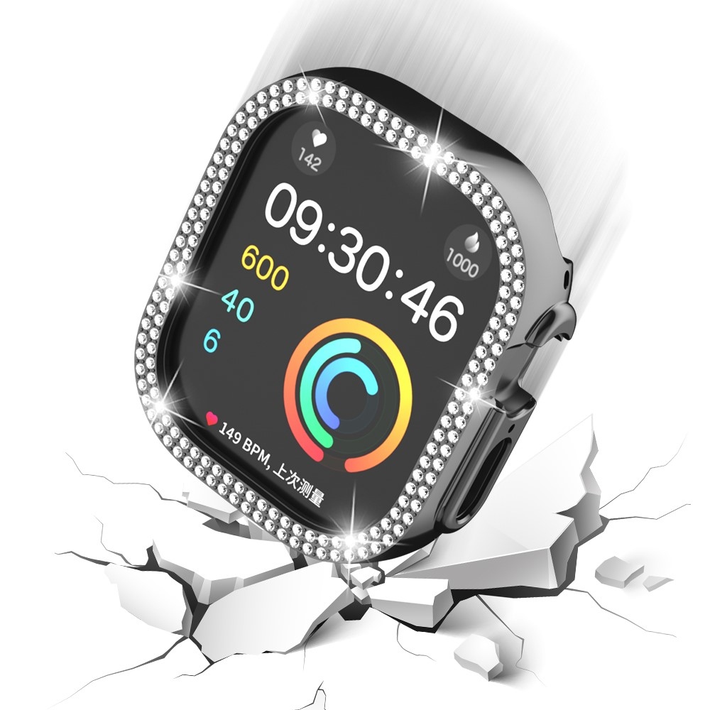 Decory műanyag, rácsatlakoztatható tok strasszokkal az Apple Watch Ultra 4/3/2/1 49 mm-es modellhez – fekete