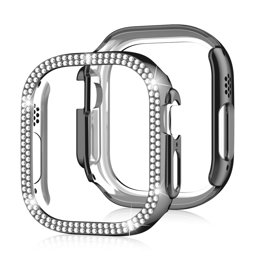 Decory műanyag, rácsatlakoztatható tok strasszokkal az Apple Watch Ultra 4/3/2/1 49 mm-es modellhez – fekete