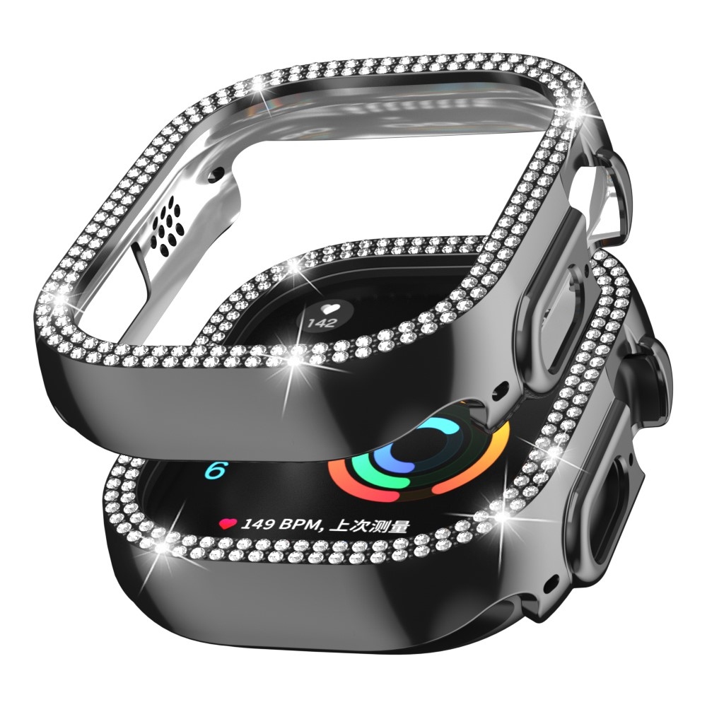 Decory műanyag, rácsatlakoztatható tok strasszokkal az Apple Watch Ultra 4/3/2/1 49 mm-es modellhez – fekete