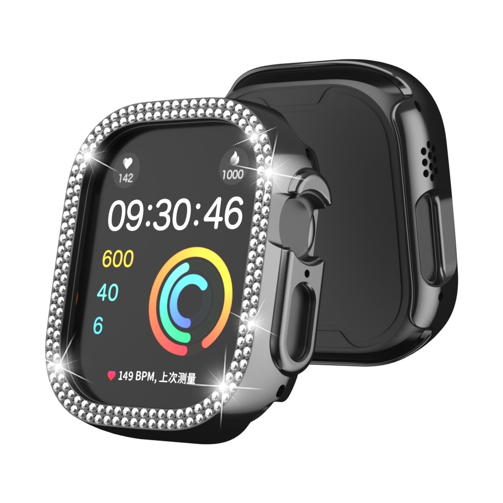 Decory műanyag, rácsatlakoztatható tok strasszokkal az Apple Watch Ultra 4/3/2/1 49 mm-es modellhez – fekete