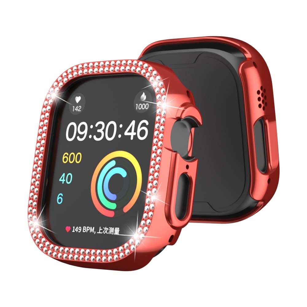 Decory műanyag, rácsatlakoztatható tok strasszokkal az Apple Watch Ultra 4/3/2/1 49 mm-es modellhez – piros
