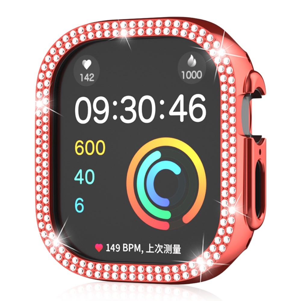 Decory műanyag, rácsatlakoztatható tok strasszokkal az Apple Watch Ultra 4/3/2/1 49 mm-es modellhez – piros