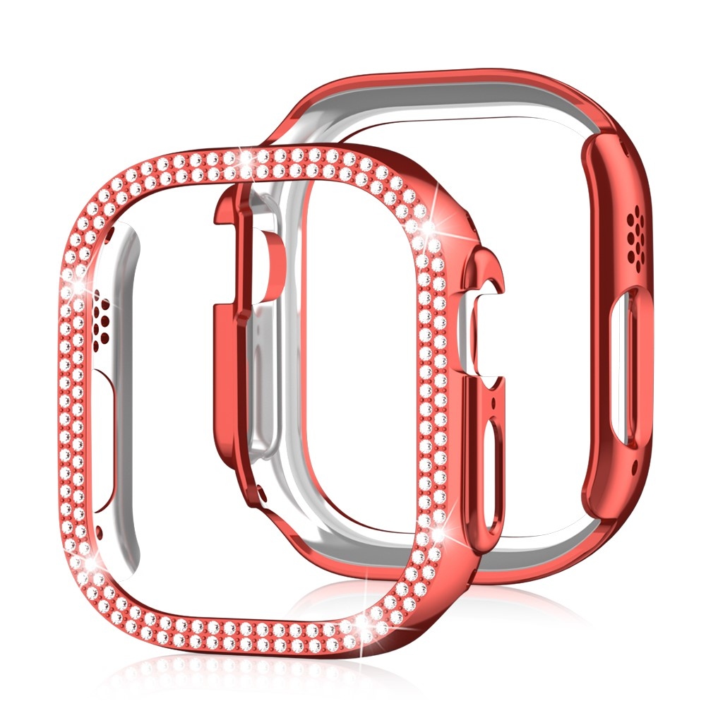 Decory műanyag, rácsatlakoztatható tok strasszokkal az Apple Watch Ultra 4/3/2/1 49 mm-es modellhez – piros