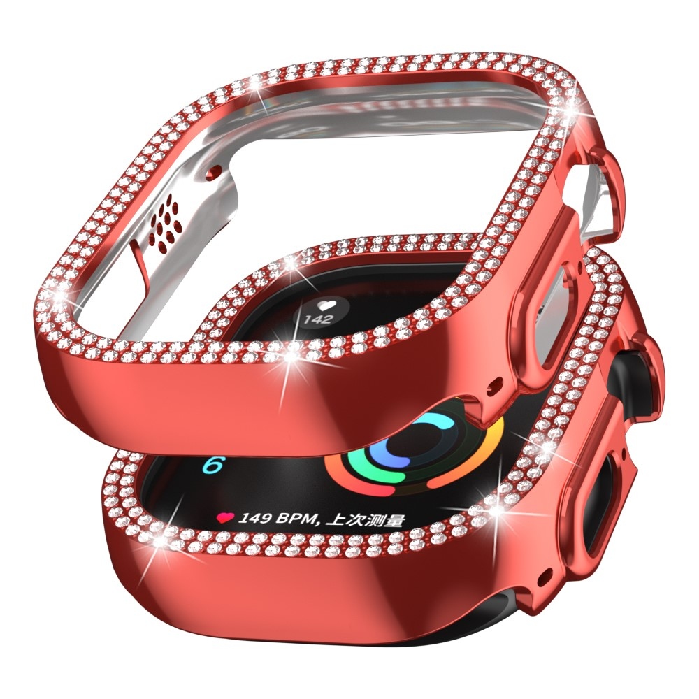 Decory műanyag, rácsatlakoztatható tok strasszokkal az Apple Watch Ultra 4/3/2/1 49 mm-es modellhez – piros