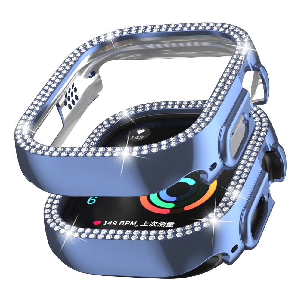 Decory műanyag, rácsatlakoztatható tok strasszokkal az Apple Watch Ultra 4/3/2/1 49 mm-es modellhez – kék
