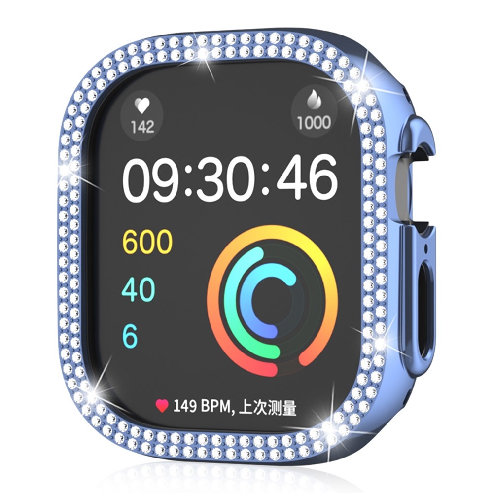 Decory műanyag, rácsatlakoztatható tok strasszokkal az Apple Watch Ultra 4/3/2/1 49 mm-es modellhez – kék