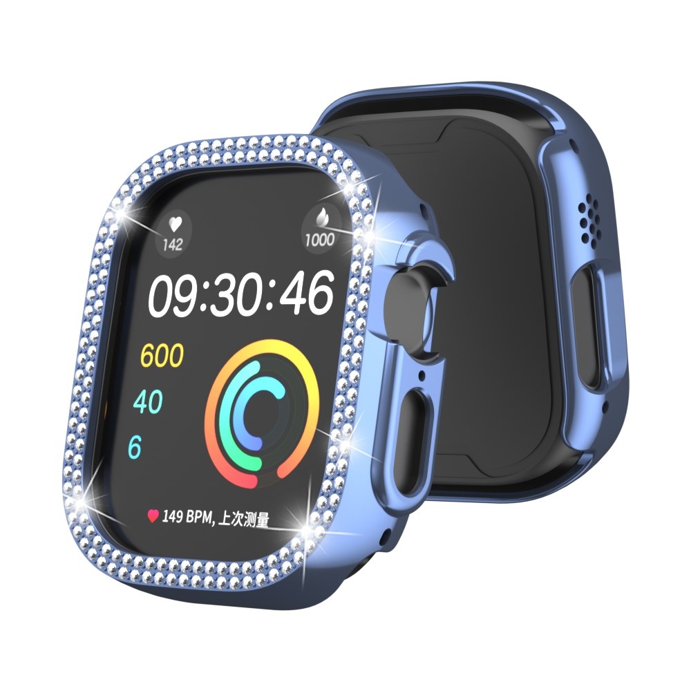 Decory műanyag, rácsatlakoztatható tok strasszokkal az Apple Watch Ultra 4/3/2/1 49 mm-es modellhez – kék