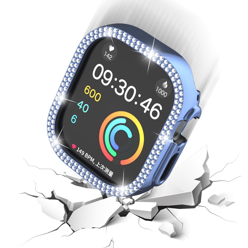 Decory műanyag, rácsatlakoztatható tok strasszokkal az Apple Watch Ultra 4/3/2/1 49 mm-es modellhez – kék