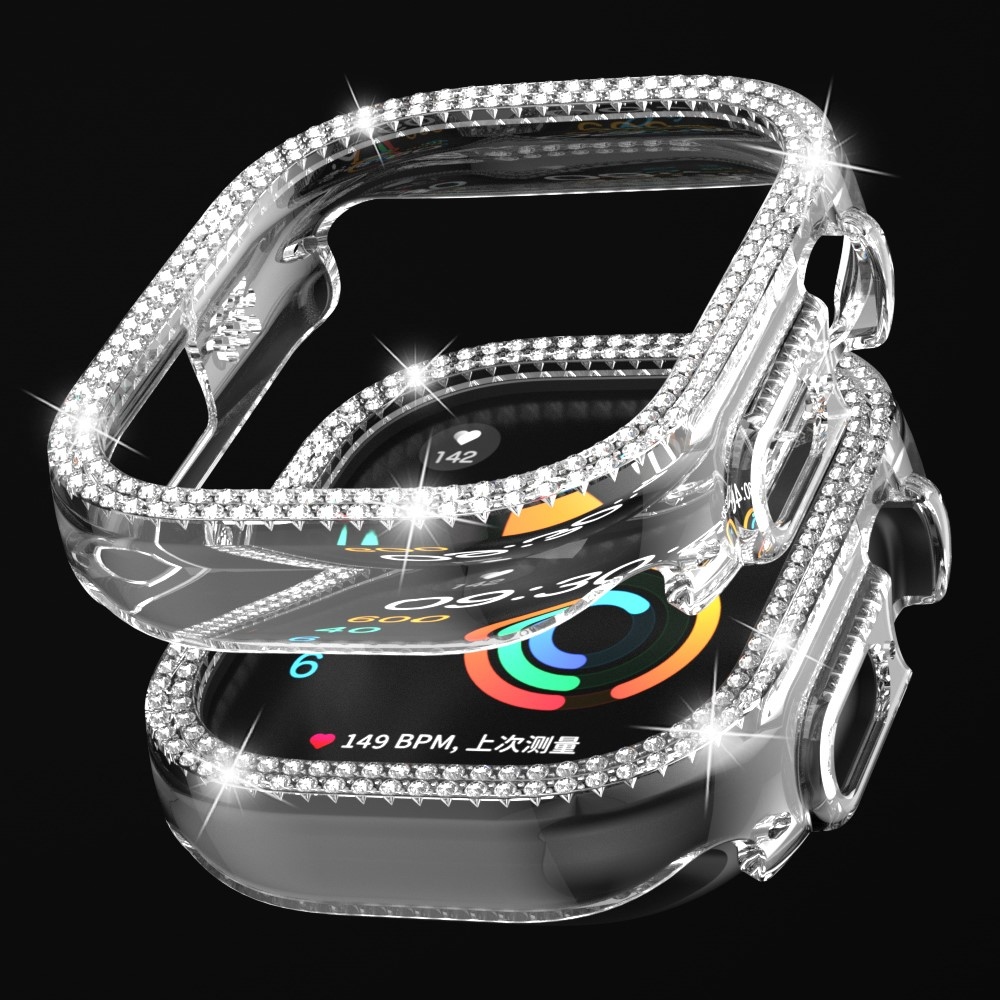 Decory műanyag, rácsatlakoztatható tok strasszokkal az Apple Watch Ultra 4/3/2/1 49 mm-es modellhez – átlátszó