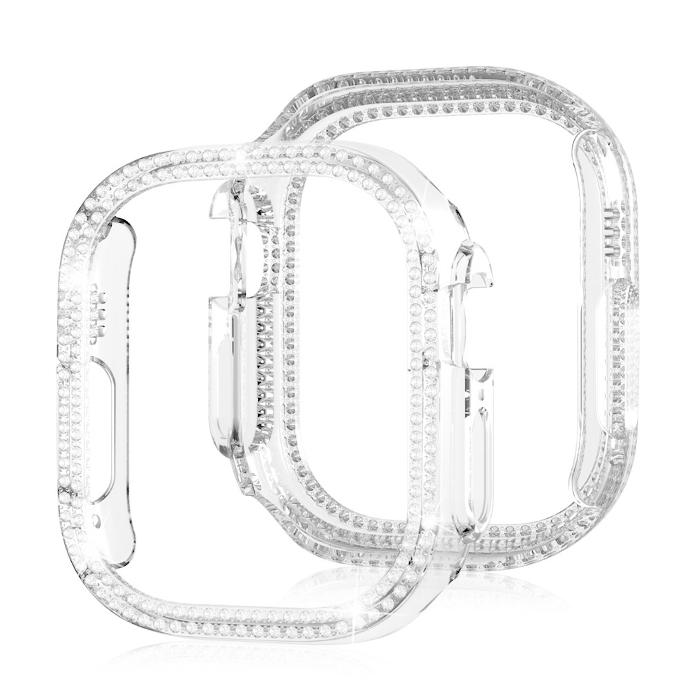 Decory műanyag, rácsatlakoztatható tok strasszokkal az Apple Watch Ultra 4/3/2/1 49 mm-es modellhez – átlátszó