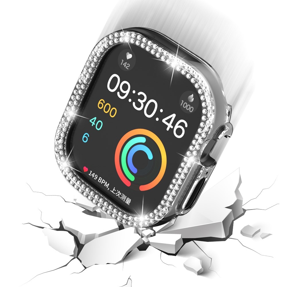 Decory műanyag, rácsatlakoztatható tok strasszokkal az Apple Watch Ultra 4/3/2/1 49 mm-es modellhez – átlátszó