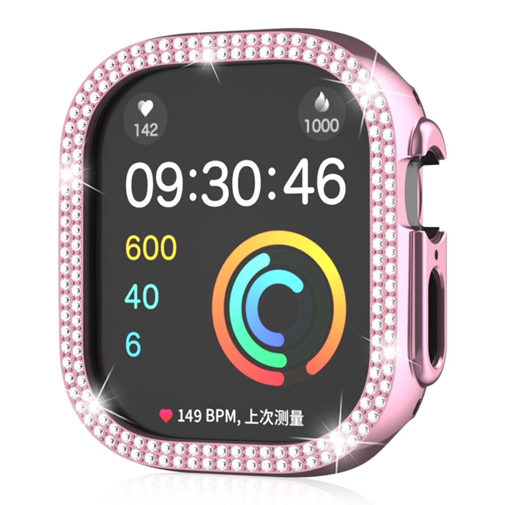 Decory műanyag, rácsatlakoztatható tok strasszokkal az Apple Watch Ultra 4/3/2/1 49 mm-es modellhez – rózsaszín