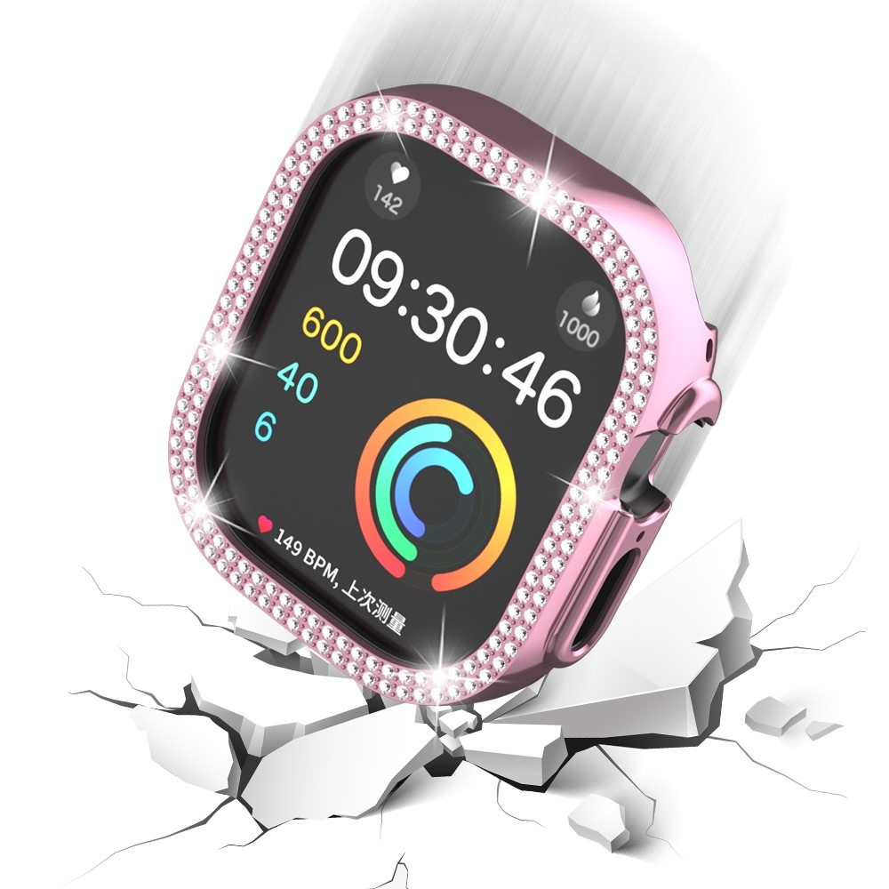 Decory műanyag, rácsatlakoztatható tok strasszokkal az Apple Watch Ultra 4/3/2/1 49 mm-es modellhez – rózsaszín