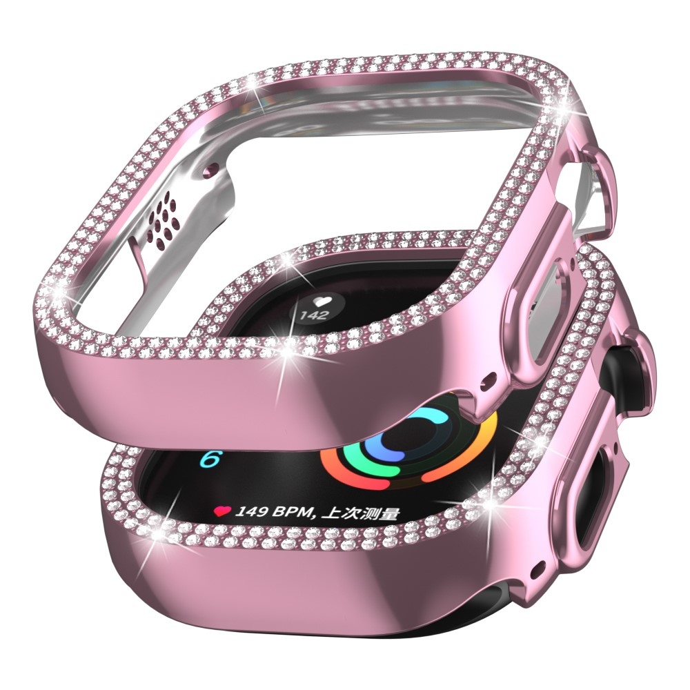Decory műanyag, rácsatlakoztatható tok strasszokkal az Apple Watch Ultra 4/3/2/1 49 mm-es modellhez – rózsaszín
