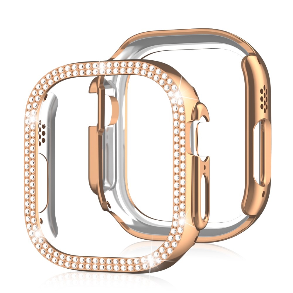 Decory műanyag, rácsatlakoztatható tok strasszokkal az Apple Watch Ultra 4/3/2/1 49 mm-es modellhez – rózsaszín-arany