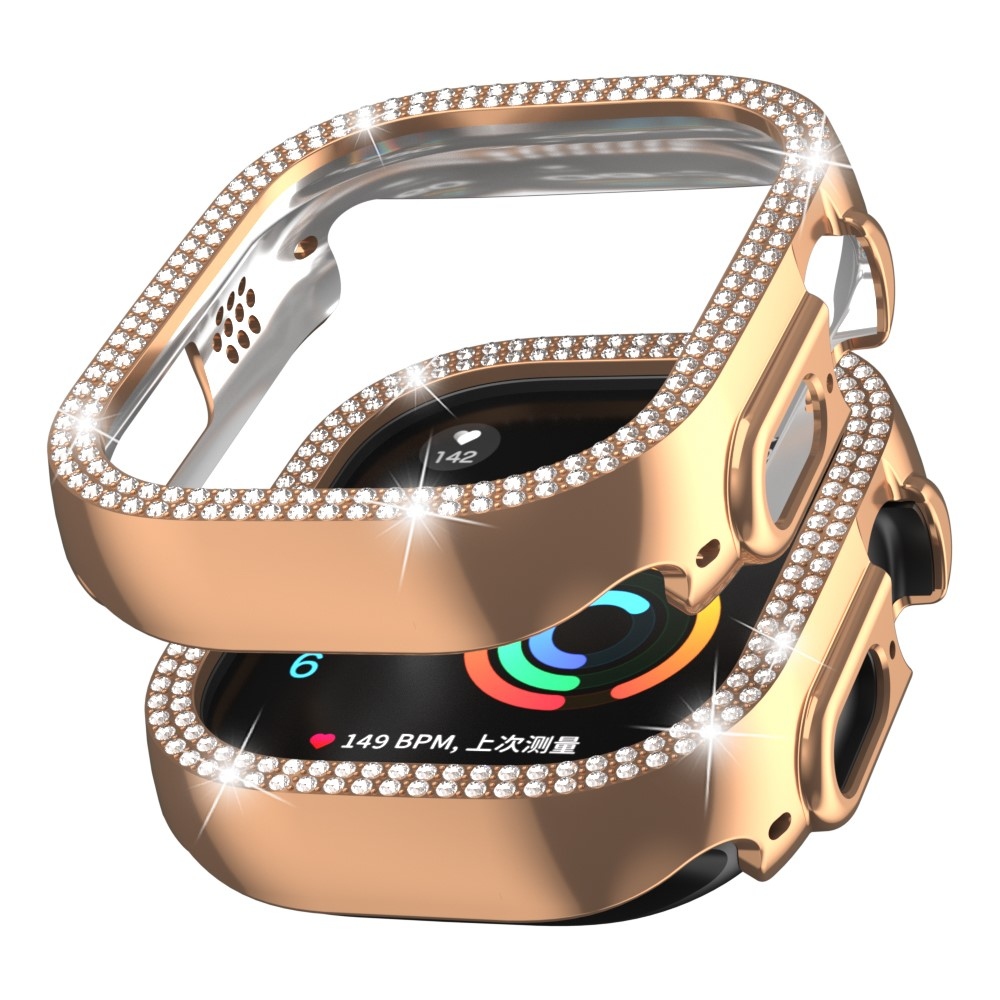 Decory műanyag, rácsatlakoztatható tok strasszokkal az Apple Watch Ultra 4/3/2/1 49 mm-es modellhez – rózsaszín-arany