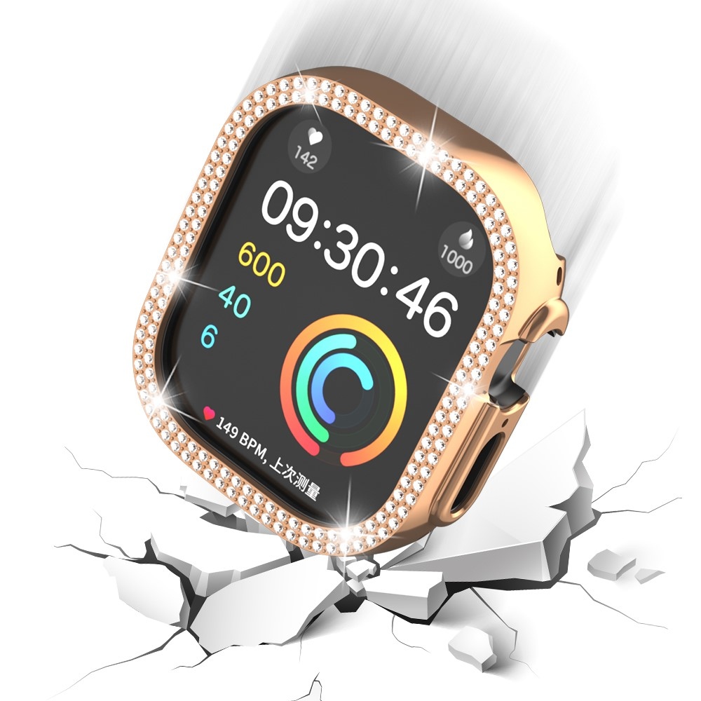 Decory műanyag, rácsatlakoztatható tok strasszokkal az Apple Watch Ultra 4/3/2/1 49 mm-es modellhez – rózsaszín-arany