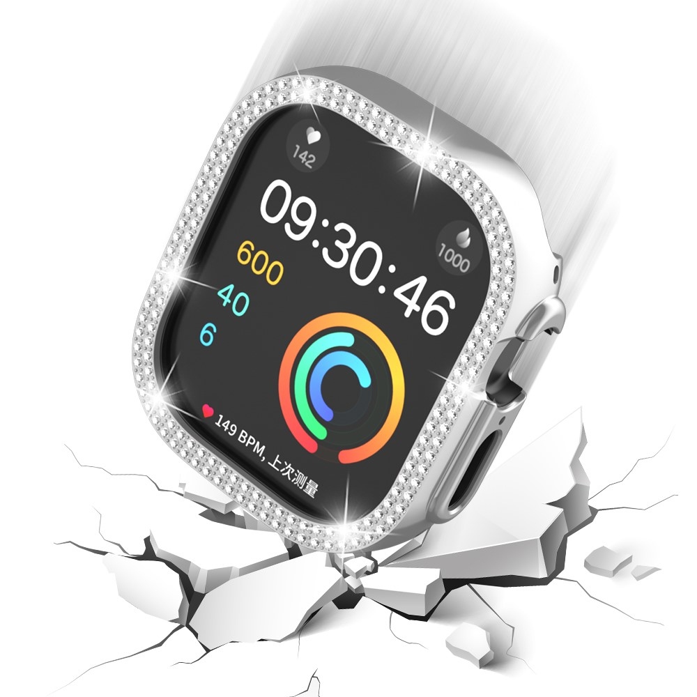 Decory műanyag, rácsatlakoztatható tok strasszokkal az Apple Watch Ultra 4/3/2/1 49 mm-es modellhez – ezüst színű