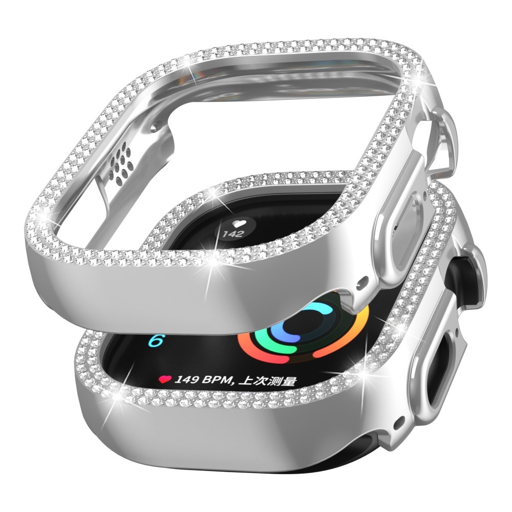 Decory műanyag, rácsatlakoztatható tok strasszokkal az Apple Watch Ultra 4/3/2/1 49 mm-es modellhez – ezüst színű