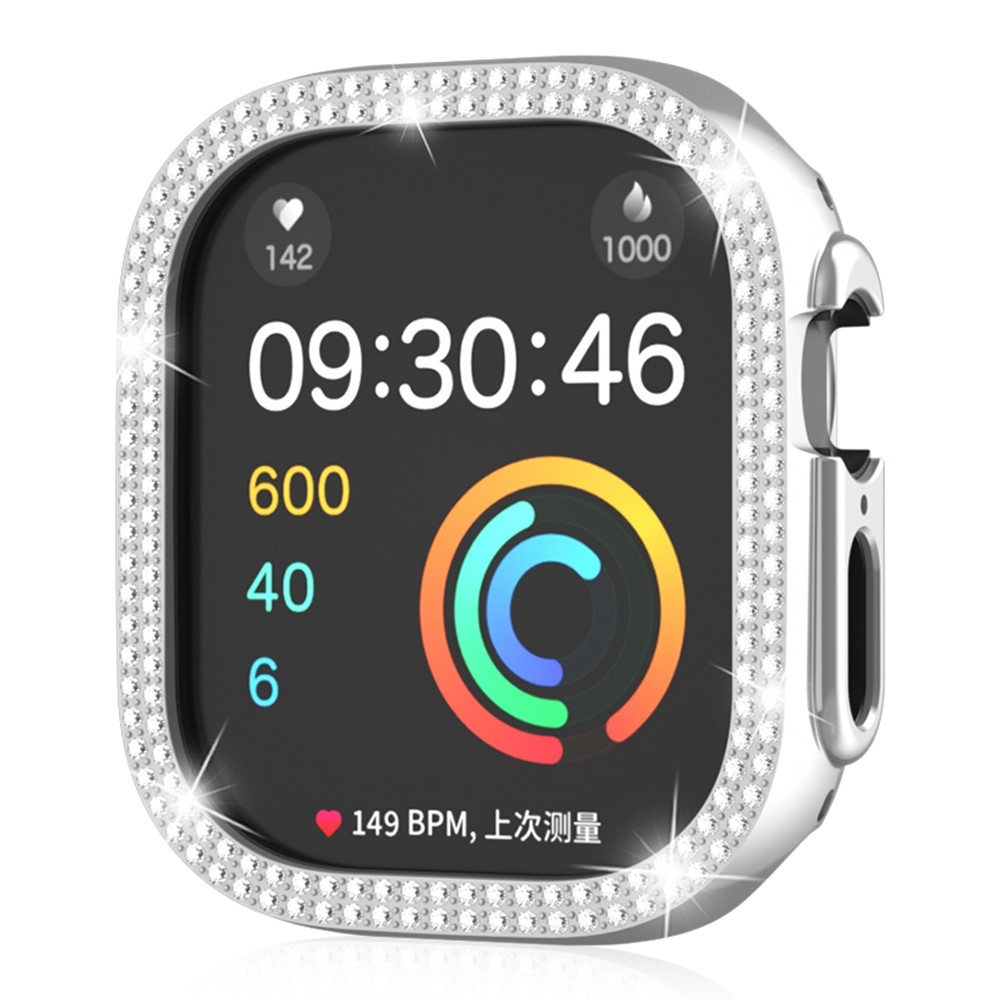 Decory műanyag, rácsatlakoztatható tok strasszokkal az Apple Watch Ultra 4/3/2/1 49 mm-es modellhez – ezüst színű