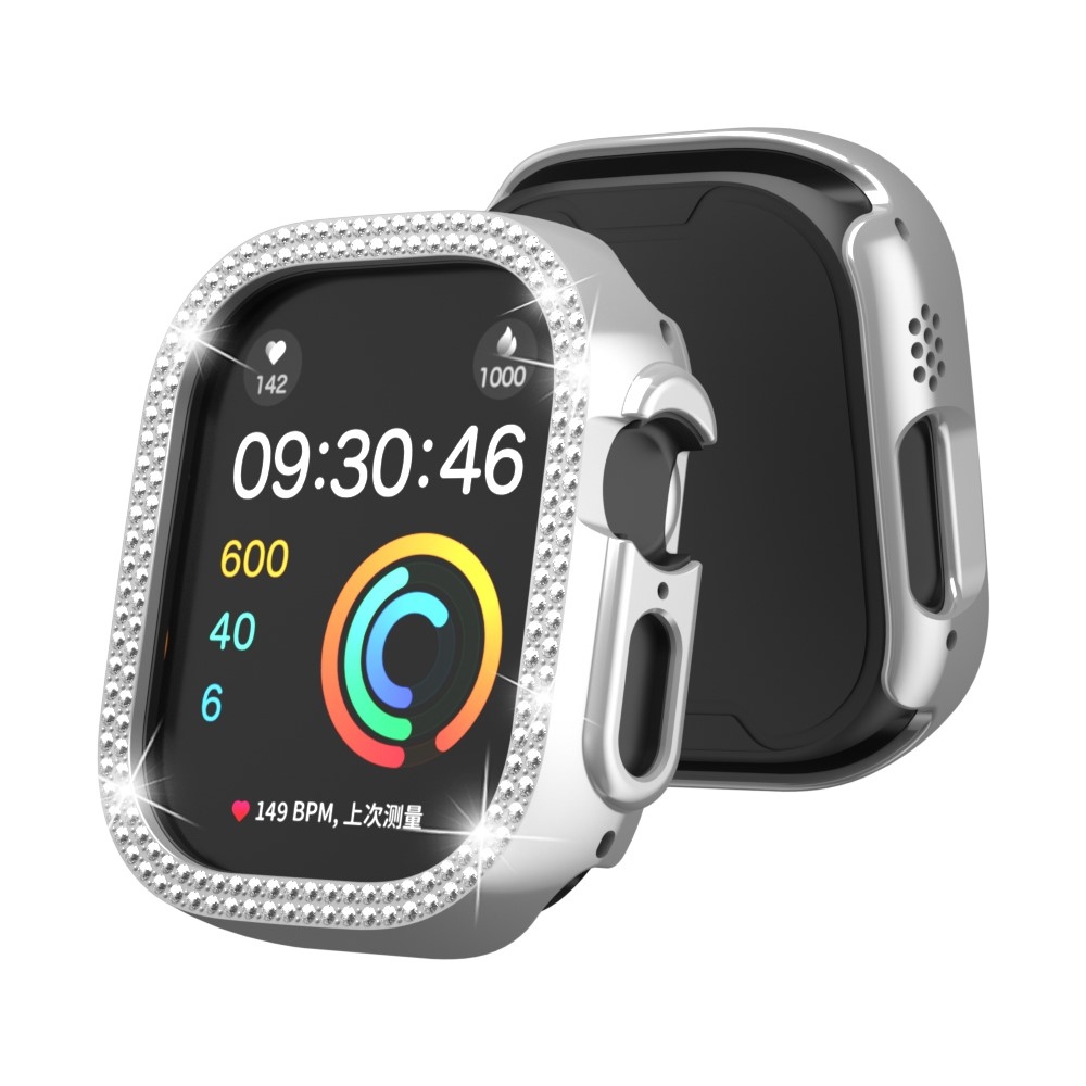 Decory műanyag, rácsatlakoztatható tok strasszokkal az Apple Watch Ultra 4/3/2/1 49 mm-es modellhez – ezüst színű