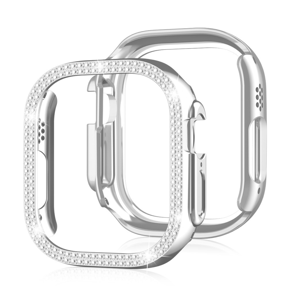 Decory műanyag, rácsatlakoztatható tok strasszokkal az Apple Watch Ultra 4/3/2/1 49 mm-es modellhez – ezüst színű