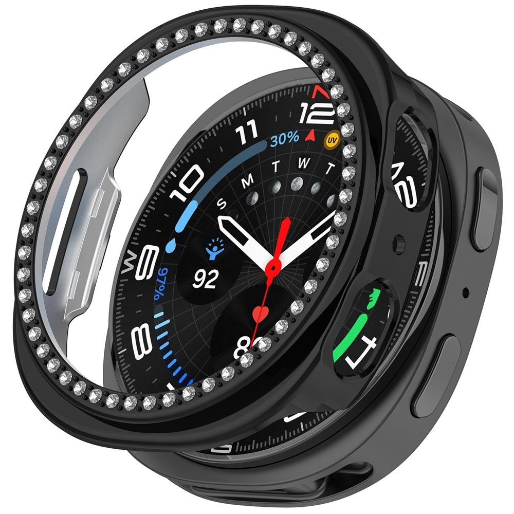 Decory műanyag, rácsatlakoztatható tok strasszokkal a Samsung Galaxy Watch8 40 mm-es modellhez – fekete