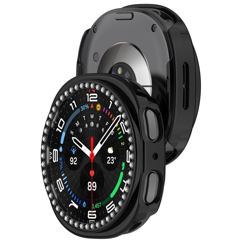 Decory műanyag, rácsúsztatható tok strasszokkal a Samsung Galaxy Watch9 40 mm-es modellhez – fekete