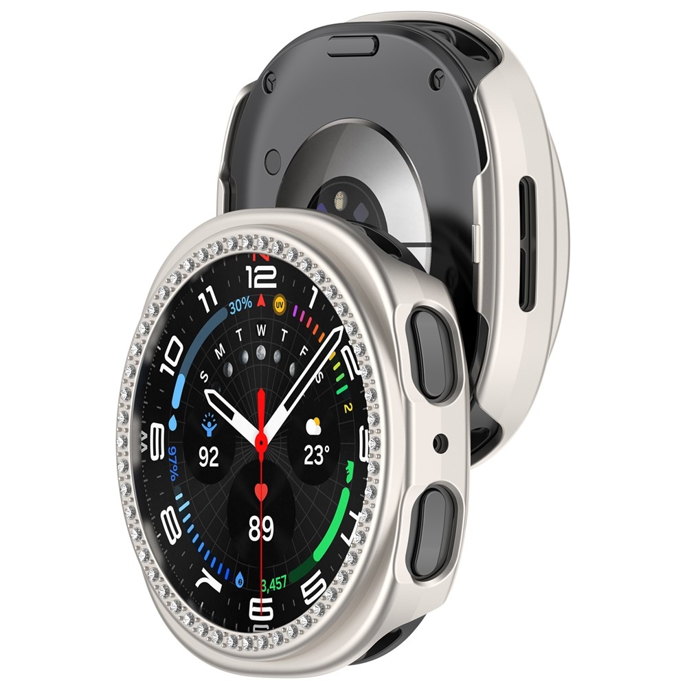 Decory műanyag, ráilleszthető tok strasszokkal a Samsung Galaxy Watch9 44 mm-es modellhez – bézs