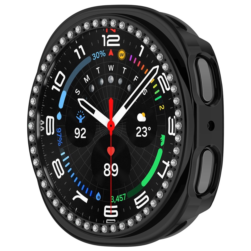Decory műanyag, rácsatlakoztatható tok strasszokkal a Samsung Galaxy Watch9 44 mm-es modellhez – fekete