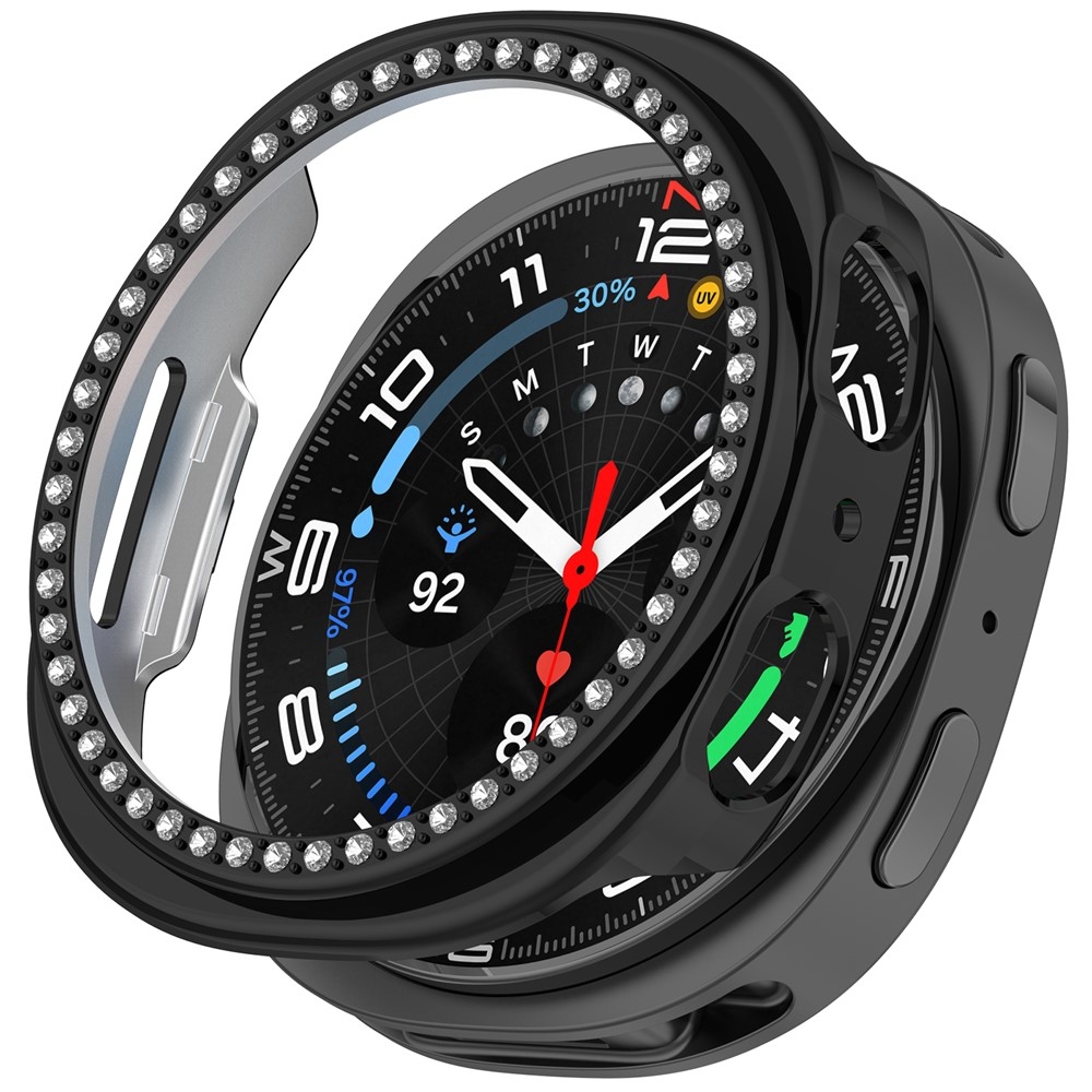 Decory műanyag, rácsatlakoztatható tok strasszokkal a Samsung Galaxy Watch9 44 mm-es modellhez – fekete