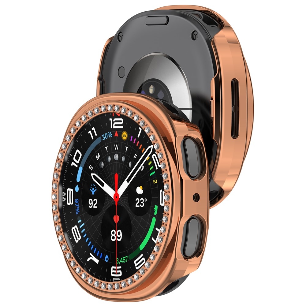 Decory műanyag, rácsatlakoztatható tok strasszokkal a Samsung Galaxy Watch9 44 mm-es modellhez – rózsaszín-arany