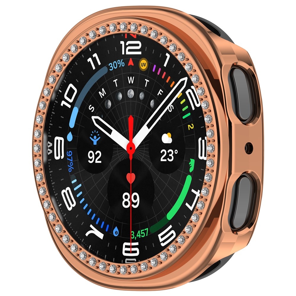 Decory műanyag, rácsatlakoztatható tok strasszokkal a Samsung Galaxy Watch9 44 mm-es modellhez – rózsaszín-arany