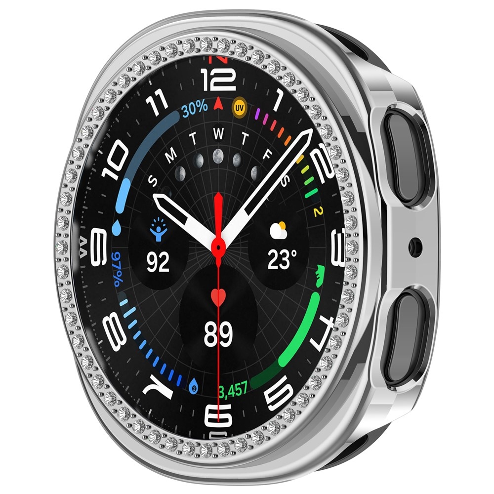 Decory műanyag, rácsatlakoztatható tok strasszokkal a Samsung Galaxy Watch9 44 mm-es modellhez – ezüst színű