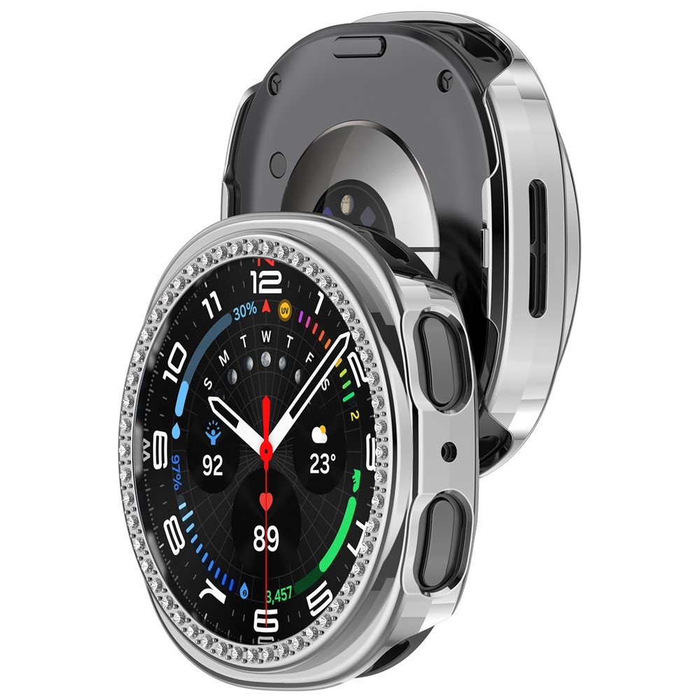 Decory műanyag, rácsatlakoztatható tok strasszokkal a Samsung Galaxy Watch9 44 mm-es modellhez – ezüst színű
