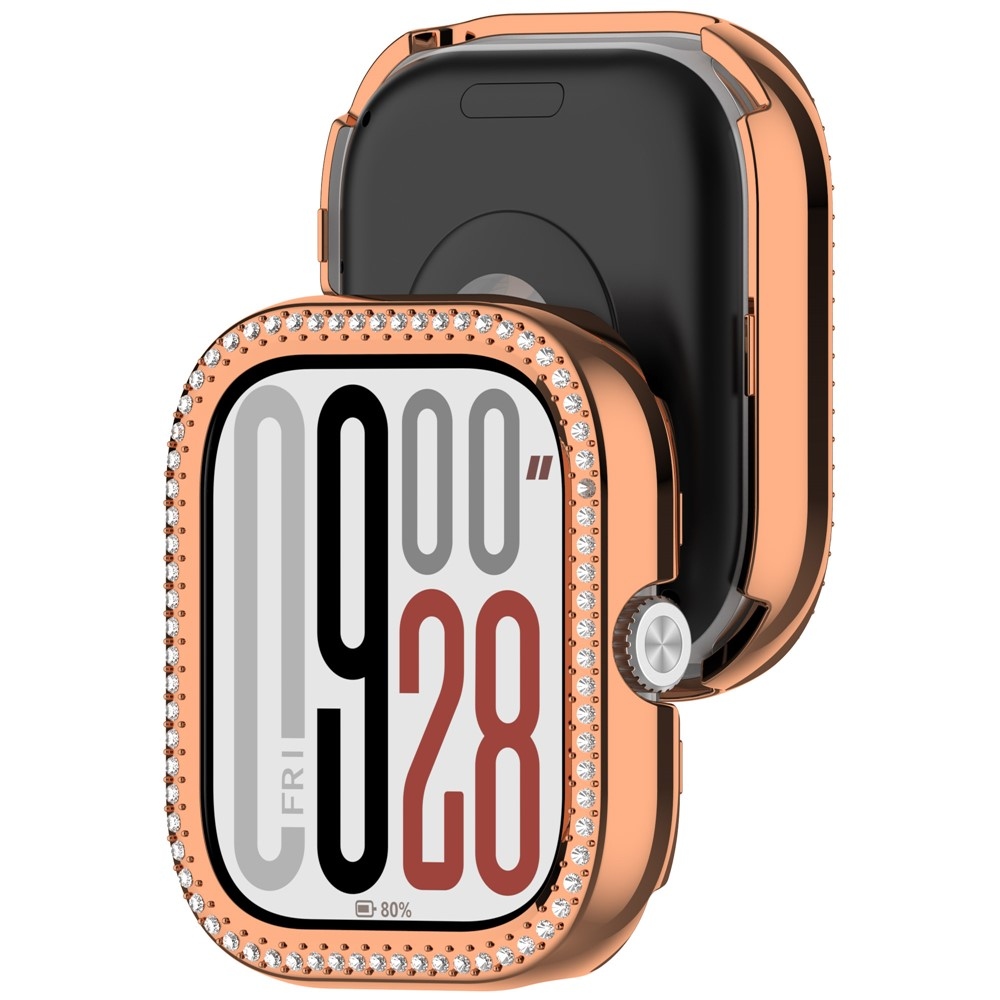 Decory műanyag, rácsatlakoztatható tok strasszokkal a Xiaomi Redmi Watch 5-hez – rózsaszín-arany
