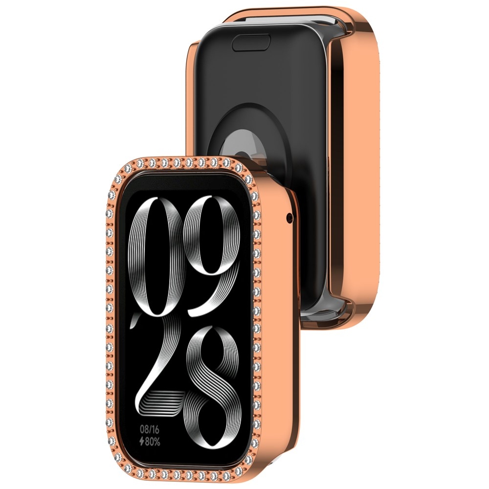 Decory műanyag, rácsatlakoztatható tok strasszokkal a Xiaomi Smart Band 9 Pro-hoz – rózsaszín-arany