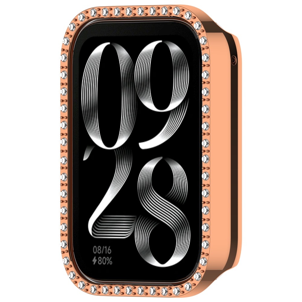 Decory műanyag, rácsatlakoztatható tok strasszokkal a Xiaomi Smart Band 9 Pro-hoz – rózsaszín-arany