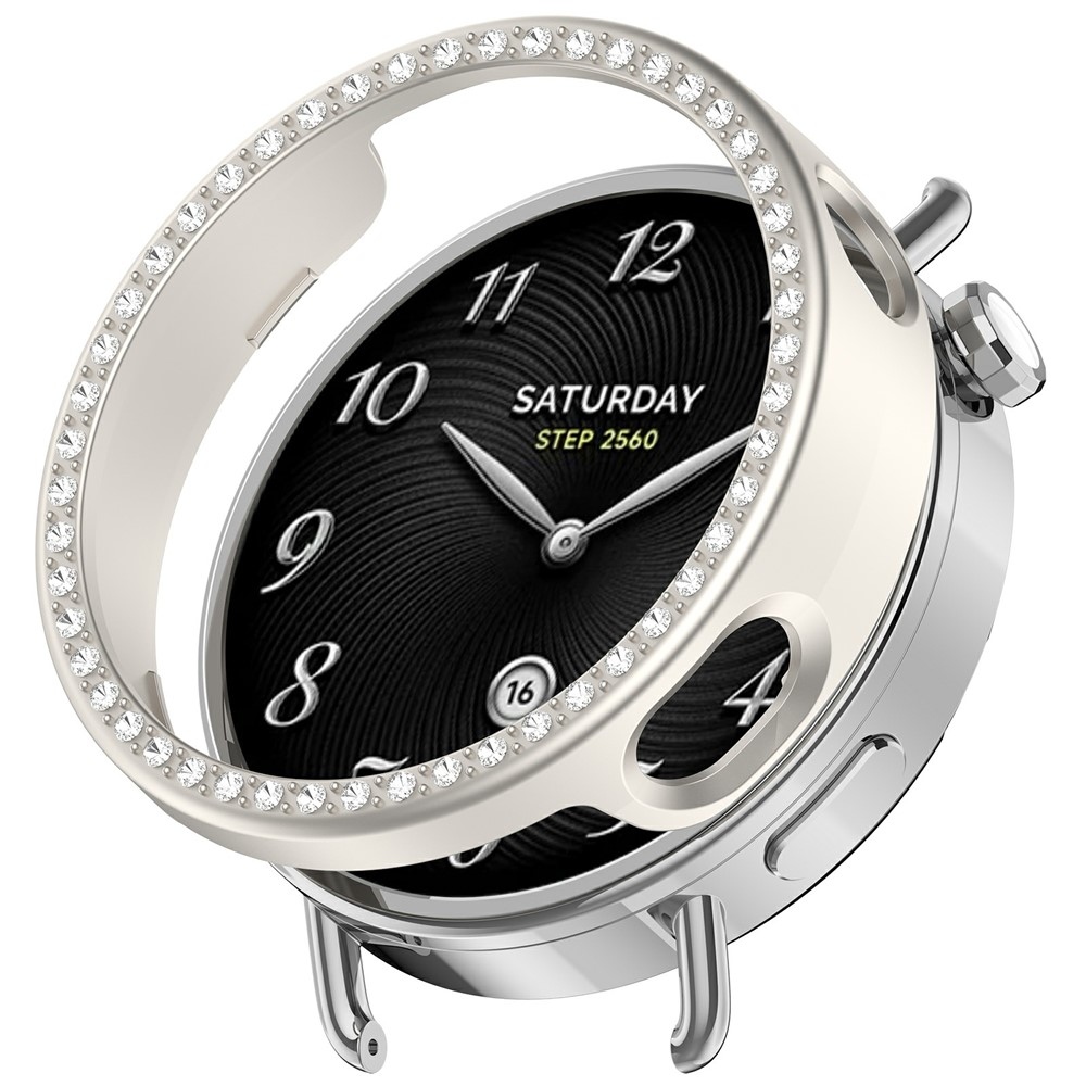 Decory műanyag, rácsatlakoztatható tok strasszokkal a Xiaomi Watch S4 41 mm-es modellhez – bézs