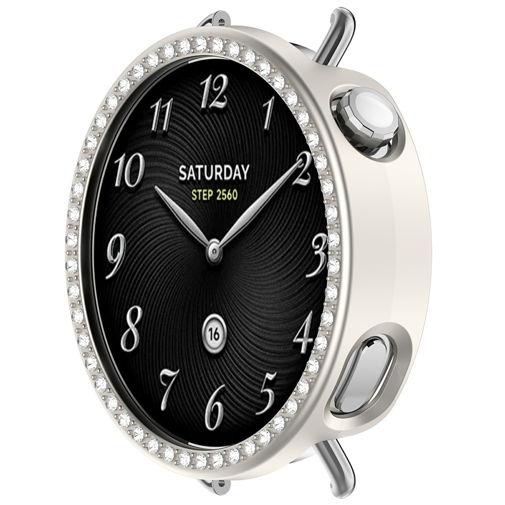 Decory műanyag, rácsatlakoztatható tok strasszokkal a Xiaomi Watch S4 41 mm-es modellhez – bézs