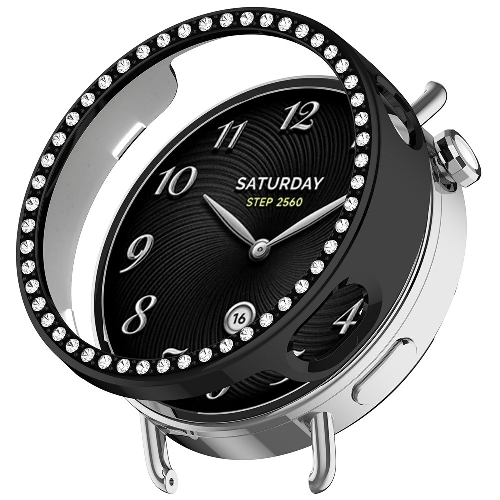 Decory műanyag, rácsatlakoztatható tok strasszokkal a Xiaomi Watch S4 41 mm-es modellhez – fekete