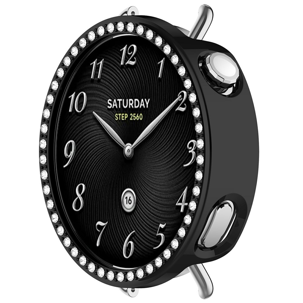 Decory műanyag, rácsatlakoztatható tok strasszokkal a Xiaomi Watch S4 41 mm-es modellhez – fekete