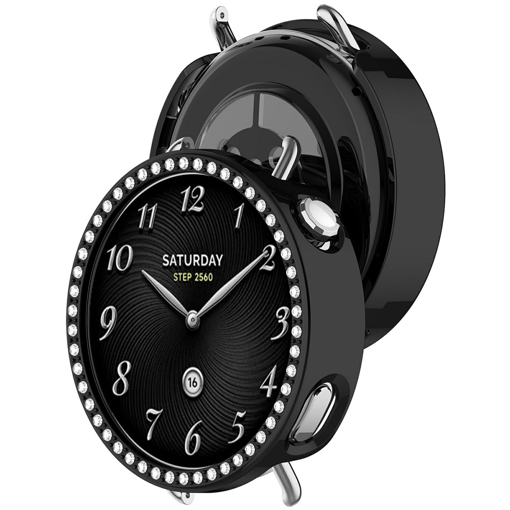 Decory műanyag, rácsatlakoztatható tok strasszokkal a Xiaomi Watch S4 41 mm-es modellhez – fekete